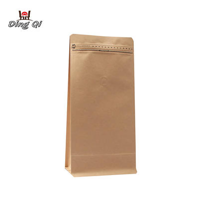 Wholesale custom printed flat bottom kraft paper pouch with zipper and valve