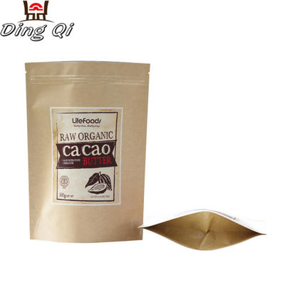 Custom natural foil ziplock cacao butter packaging brown kraft paper pouch