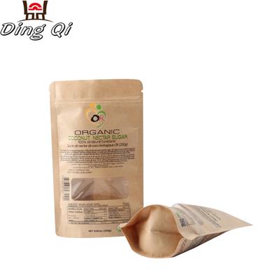 Ziplock kraft stand up pouches with window for organic coconut nectar suger