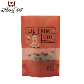Custom resealable plastic stand up food packaging bag with window