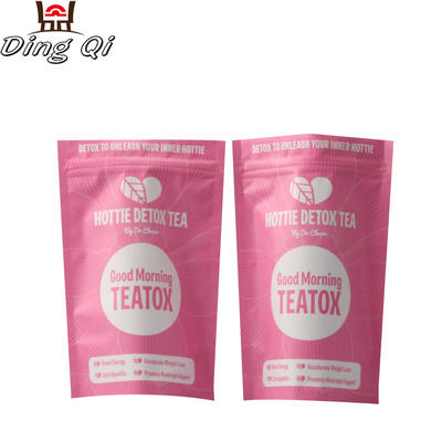 Custom smell proof doypack resealable plastic pouch detox tea packaging