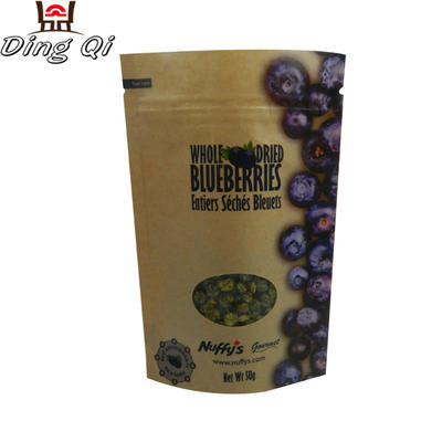 Custom dried food blueberry packaging zipper paper pouch with window