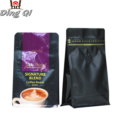 Custom design stand up foil flat bottom zipper side gusset coffee bags with valve