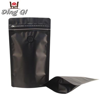 Resealable matt finished zipper stand up mylar black coffee bag with valve