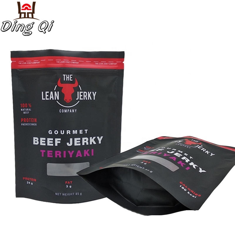 Resealable ziplock plastic foil snack beef jerky pouch bags with small window