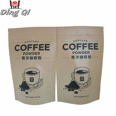 Custom foil lined standing up zipper kraft coffee bags with valve
