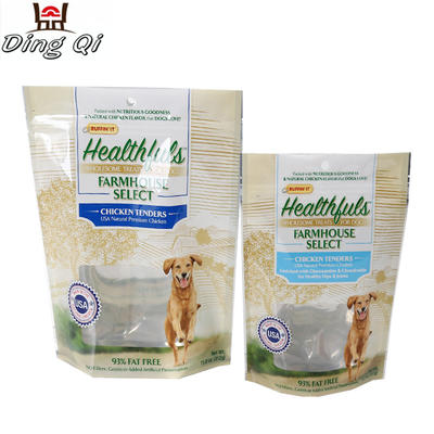 Custom plastic stand up pet food packaging foil lined bags with window